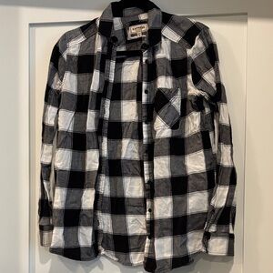 Express Men's Black and White Plaid Shirt